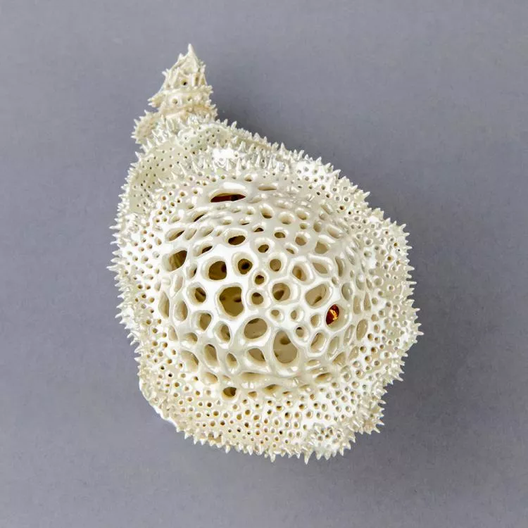 Venus Flower Basket, by Marguerita Hagan. Ceramic, 4.25 x 3.5 x 6in
