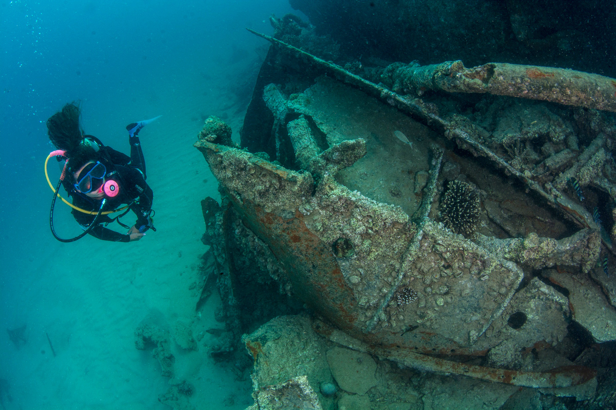 Diver on wreck of Scalaria, Ras Gharib, Gulf of Suez, Egypt. Photo by Rudolf Gonda.