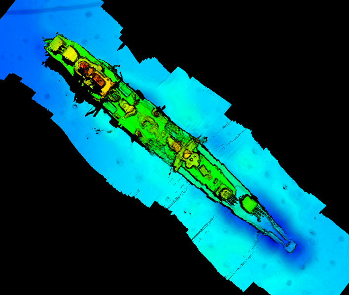 Scan of the wreck on the seabed