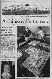 A newspaper report on Moyer’s recovery of Gambone’s art panels from the wreck of the Andrea Doria 
