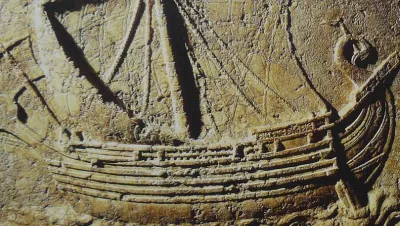 Phoenician ship carved on the face of a sarcophagus. 2nd century AD