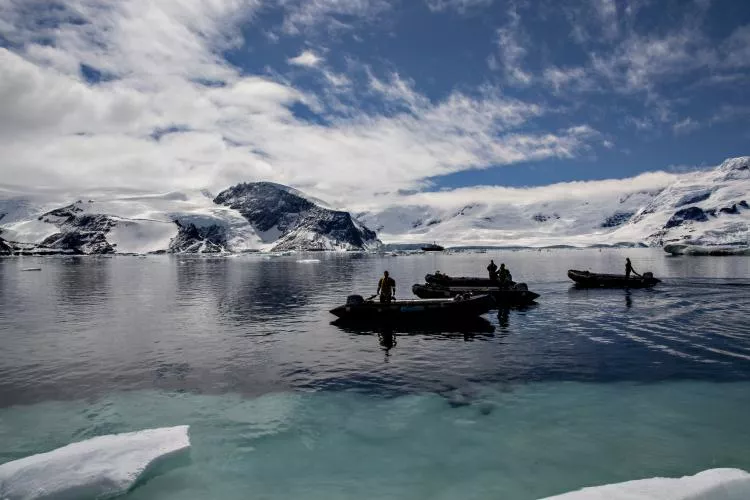 Zodiac dive boats, South Orkney Islands, Antarctic Peninsula